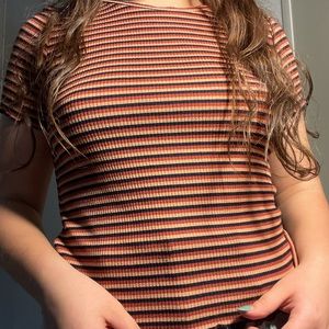 American Eagle Ribbed Stripes Lettuce Edge Top